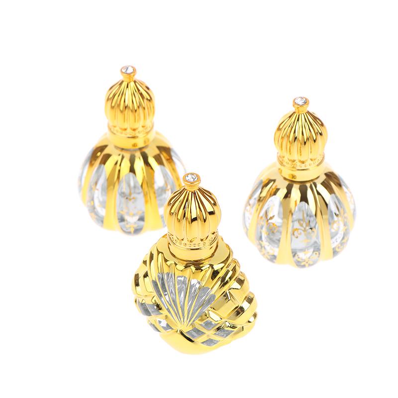 Botella Roll-On de 13 ml Vidrio Mini Contenedor de Aceite Esencial Viales Cosméticos Portátiles Botella para Mezclar Perfume Oro Botella Roll-On Vacía