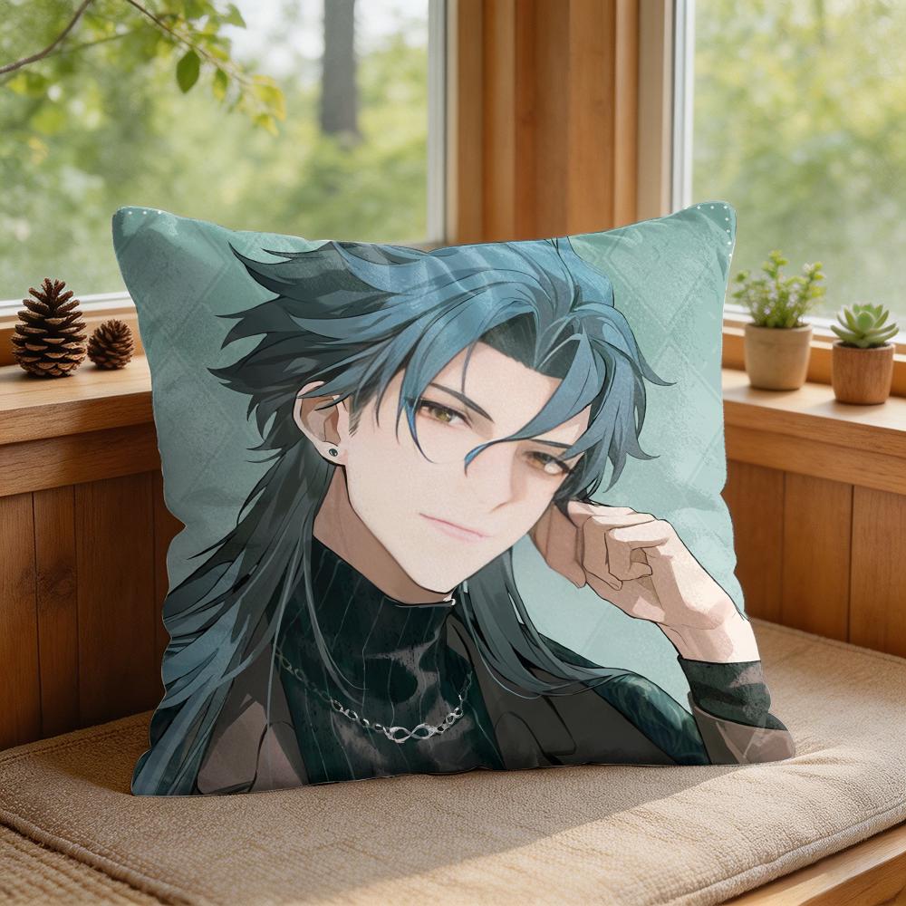 Ji Yan Wuthering Waves Cute Cushion Cover Square Short Plush Pillow Case Living Room Sofa Home Decor Funda X