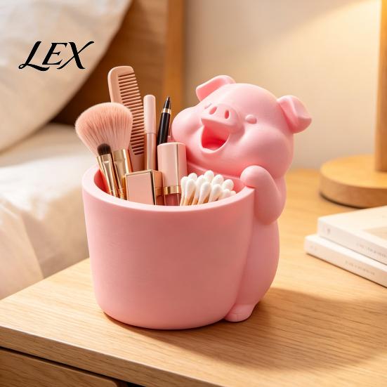 Makeup Brush Cup for Vanity 3D Printed Cute Piggy Storage Pot, Cartoon Pig Shaped Pen Holder, Gift Students Organizer, Multifunctional Desktop
