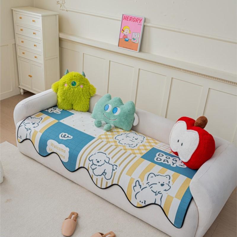 Dog Pattern Couch Cushion Special-shaped Edges All-weather Thicken Anti-Slip Loveseat Blanket Wrap Light Plush Patterned Settee Shield Mats