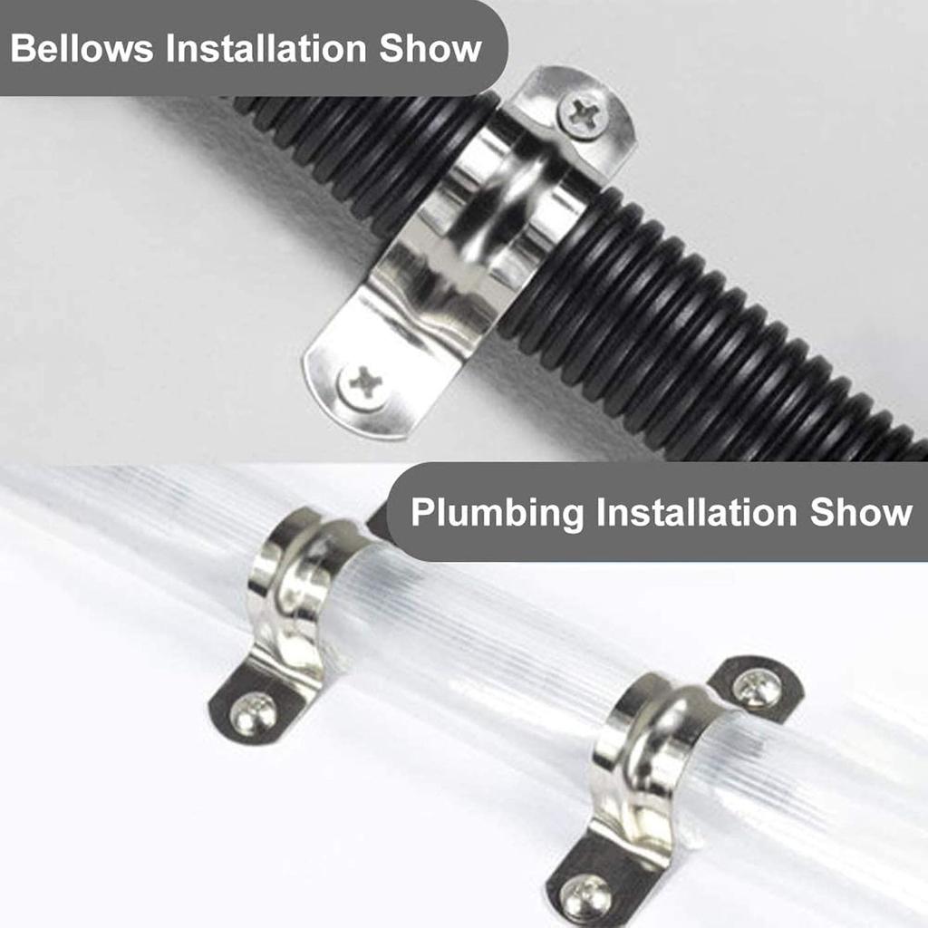 6 Pcs 4inch Rigid Pipe Strap,Two Hole Stainless Steel Strap U Bracket, Widened Tube Strap Tension Clip Assortment Kit Heavy Duty Pipe