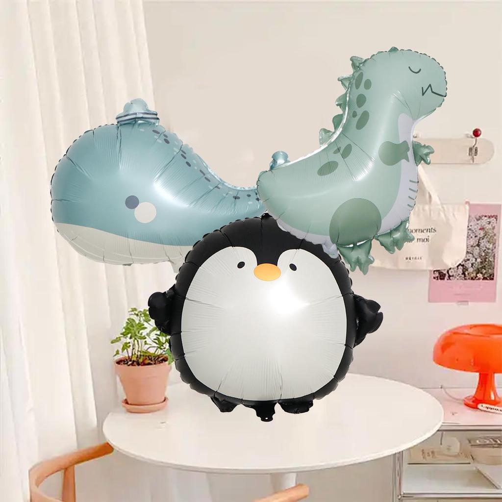 Cartoon Dinosaur, Penguin & Whale Foil Balloons for Baby Birthday Party Decorations