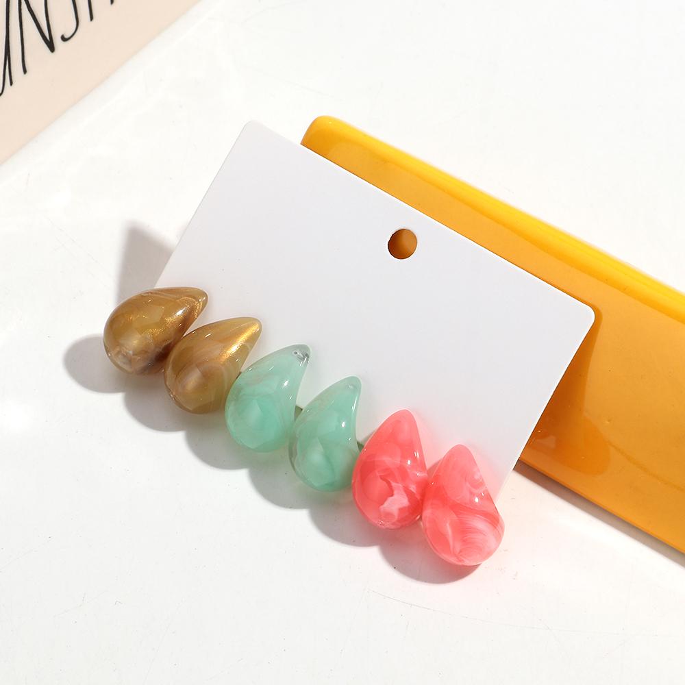 3 Pair New Korean Vintage Water Drop Acetate Resin Stud Earrings For Women Versatile Niche Temperament Girl Ear Jewelry Gifts