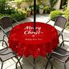 Outdoor Christmas Tablecloth Round Waterproof Oil-Resistant Patio Table Cover Garden Deck Umbrella Hole