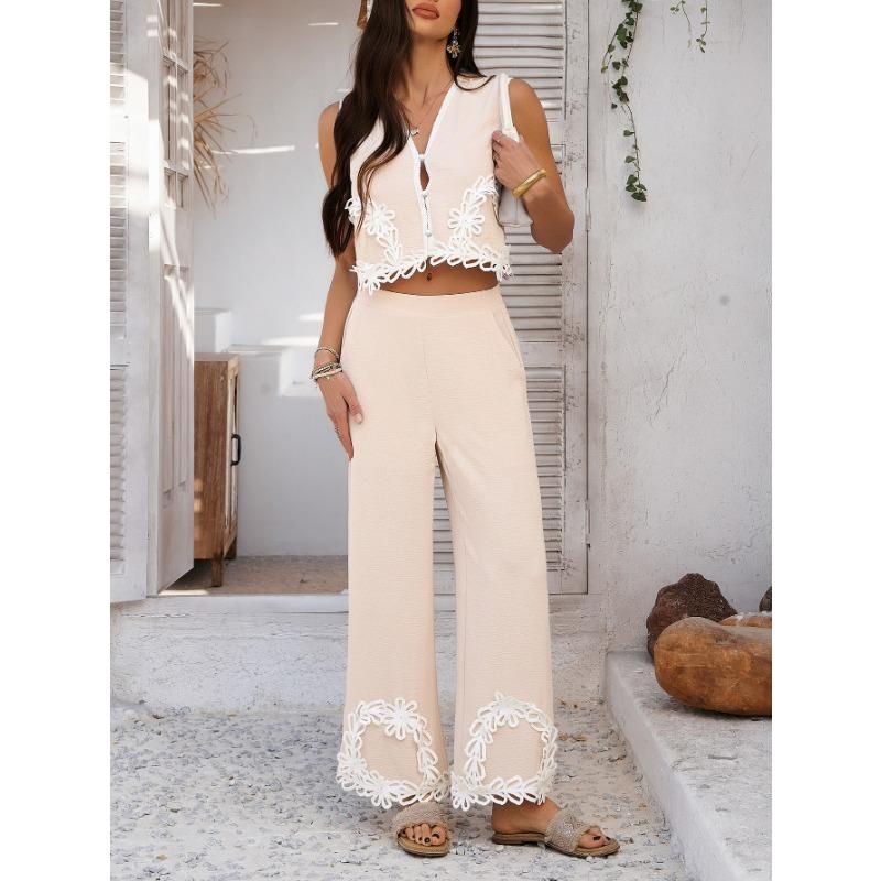 Women's Casual Vacation Pomichi Geometric Contrast Pants Set