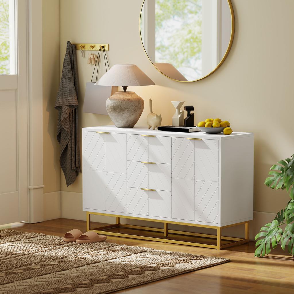 Credenza con 3 Cassetti e Ripiani Regolabili per Soggiorno - Bianca