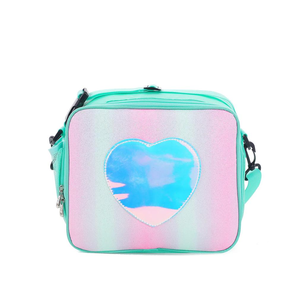 Children Cute Pink Heart Laser Lunch Bag Large Capacity Insulated Student School Office Bento Bag Portable Picnic Food Backpack