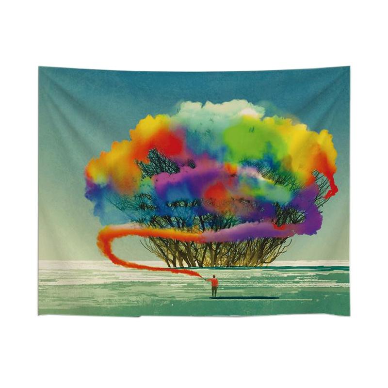Ins Nordic Bedside Bedroom Tapestry Background Cloth Hanging Decoration Wall Colorful Tree