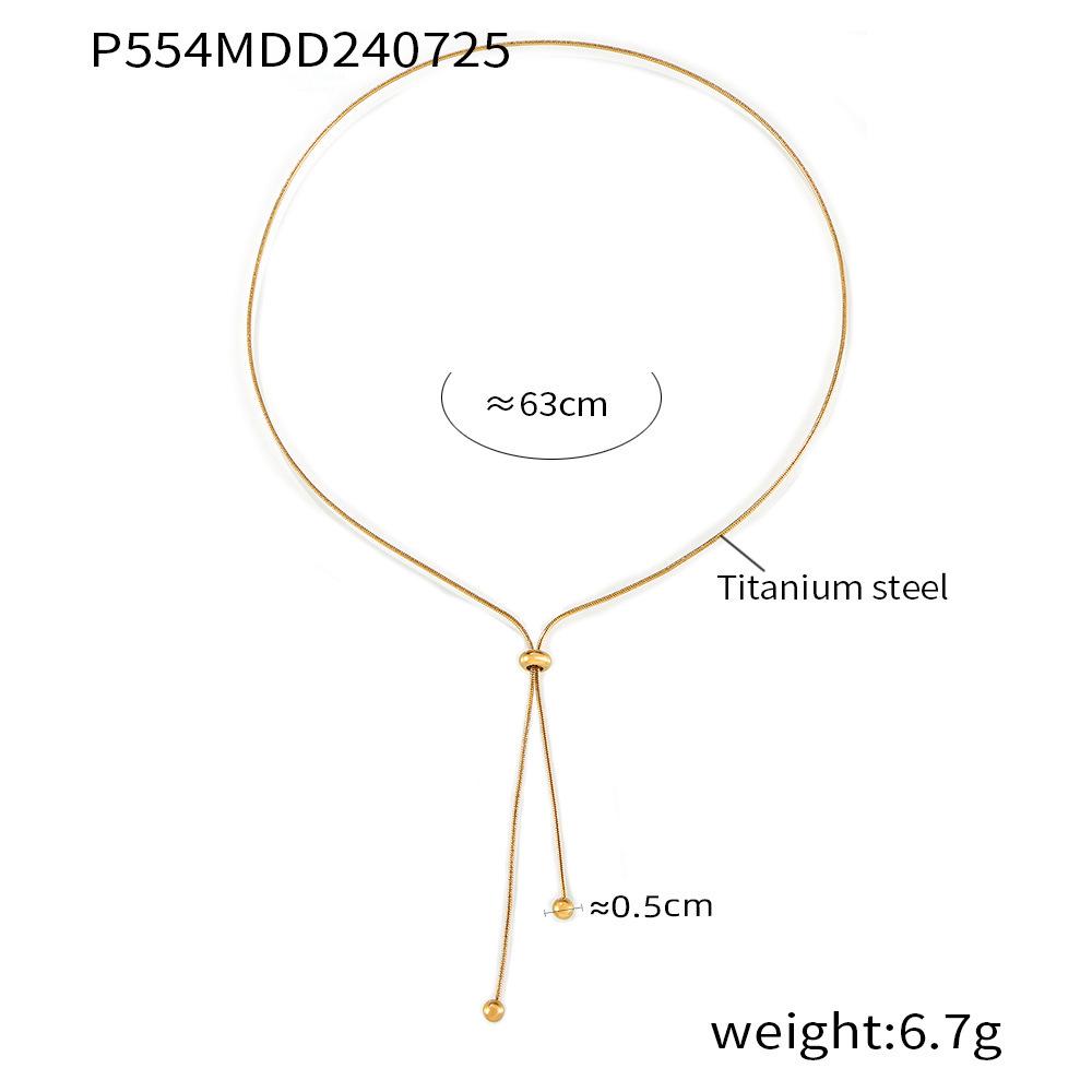 Stylish Non-Fade Round Bead Pull-Out Buckle Women’s 18K Gold-Plated Titanium Steel Jewelry Set: Tassel Necklace, Bracelet, Anklet.