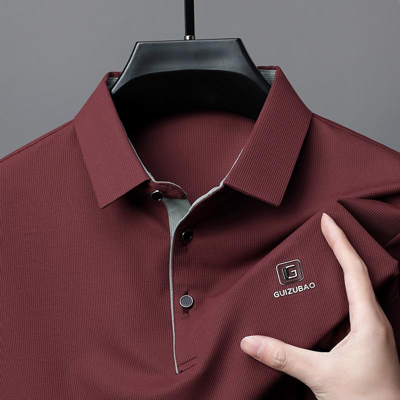 Polo Shirt Men'S High-End Solid Color Pressure Label Men'S Lapel Short-Sleeved T-Shirt