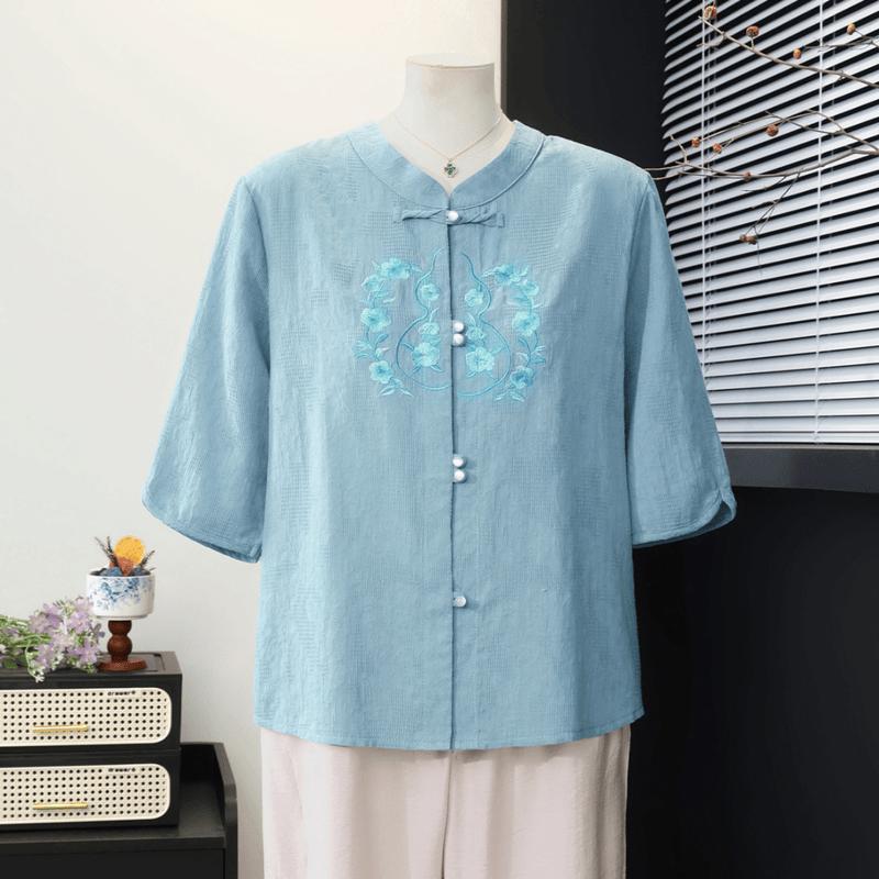 Yu Zhaolin New Chinese Style Embroidered Summer Shirt for Senior Women