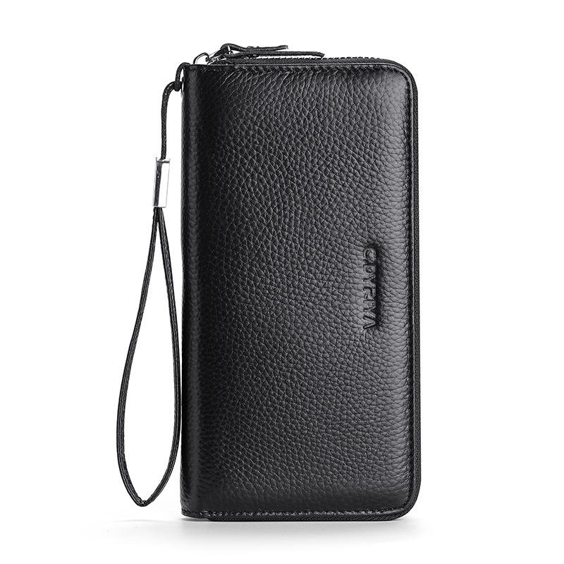 New Men's Wallet Long Leather Zipper Wallet First Layer Cowhide Business Clutch Bag Large Capacity Wallet