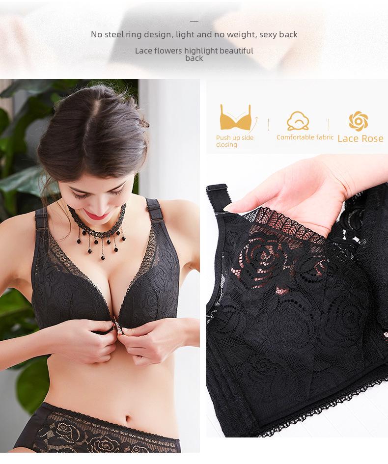 Sutien dantelat mărime mare fără sârmă cu închidere frontală, suport lateral și spate reglabil