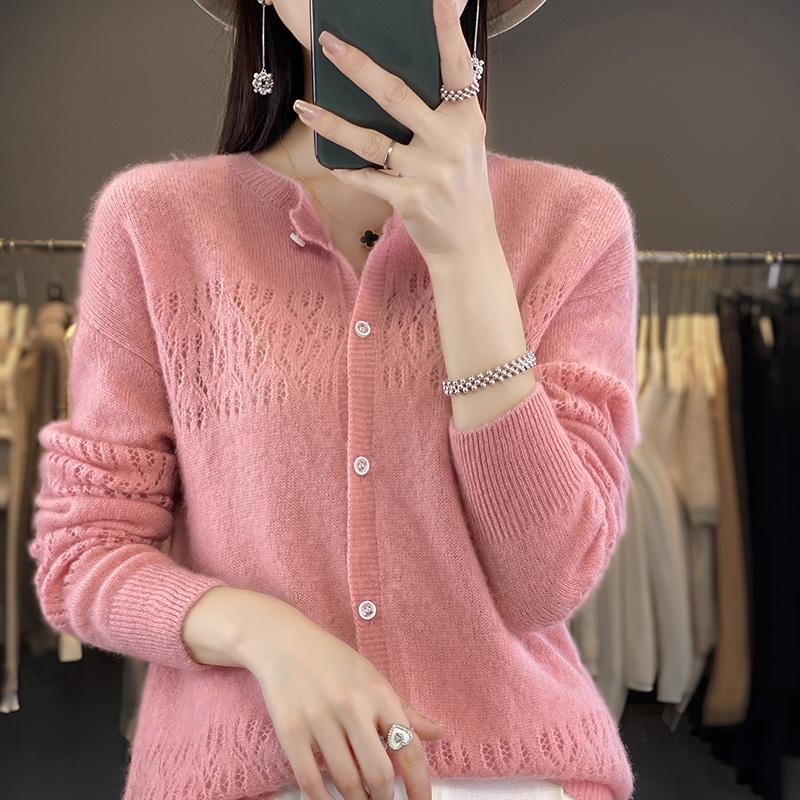 QingHe Cashmere Women's 30% Cashmere Cardigan - Soft & Warm Wool Blend Sweater