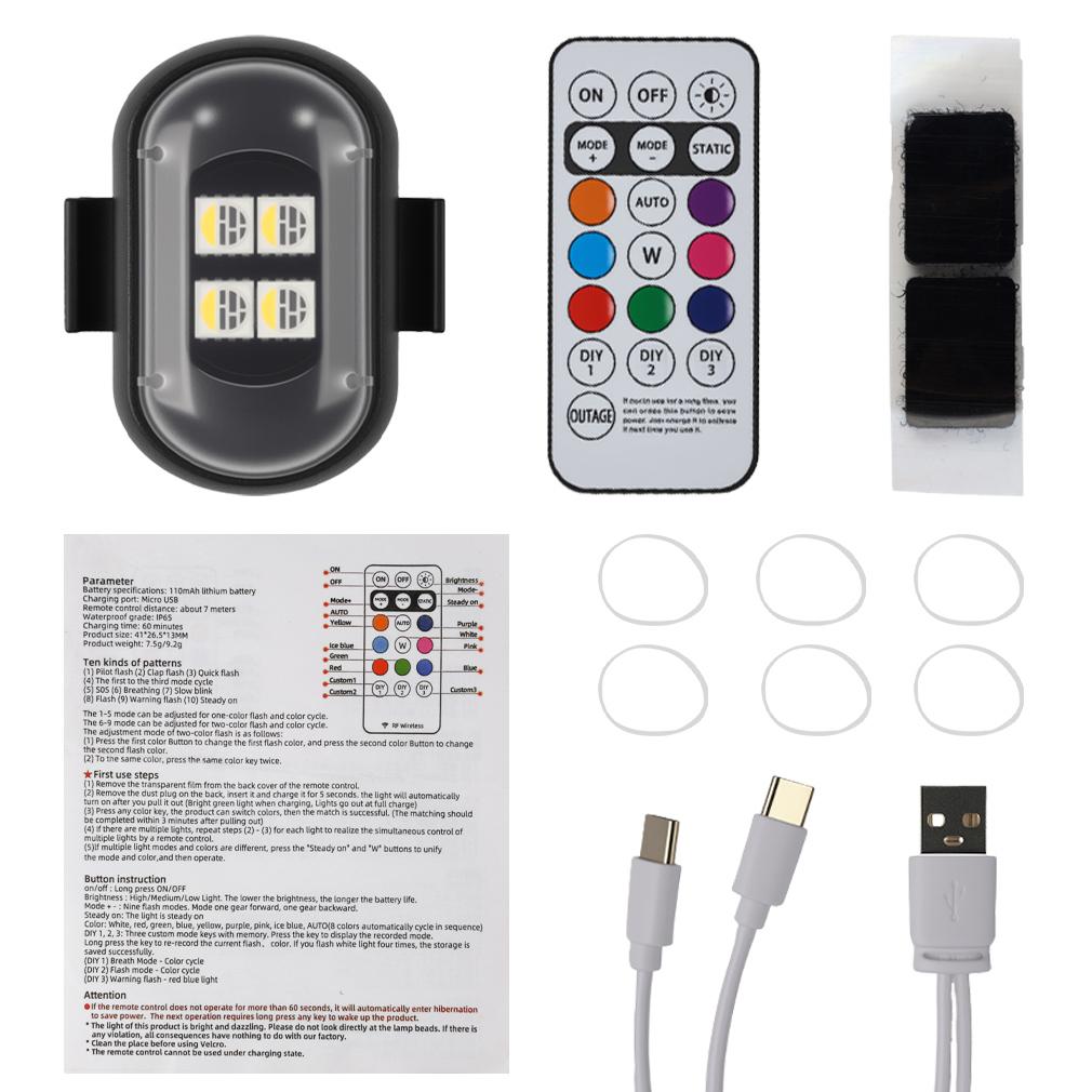 6Pcs RGB Led Car Strobe Lights Motorcycle LED Flash Position Wireless Light 8 Colors Aircraft Airplane Helicopter Warning Lights Accessories