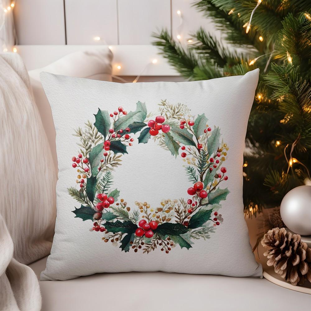 Home Decor Christmas Pine Branch & Ornament Pillow Pattern Cushion Cover Suitable for Sofa Bedroom Car Pillow Cover