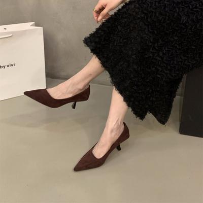 Stiletto High Heels Wildleder Spitzschuhe Einzelne Schuhe Damenschuhe 2025 Neu Frühling und Herbst Temperament Society-Lady Schwarz Pendlerschuhe