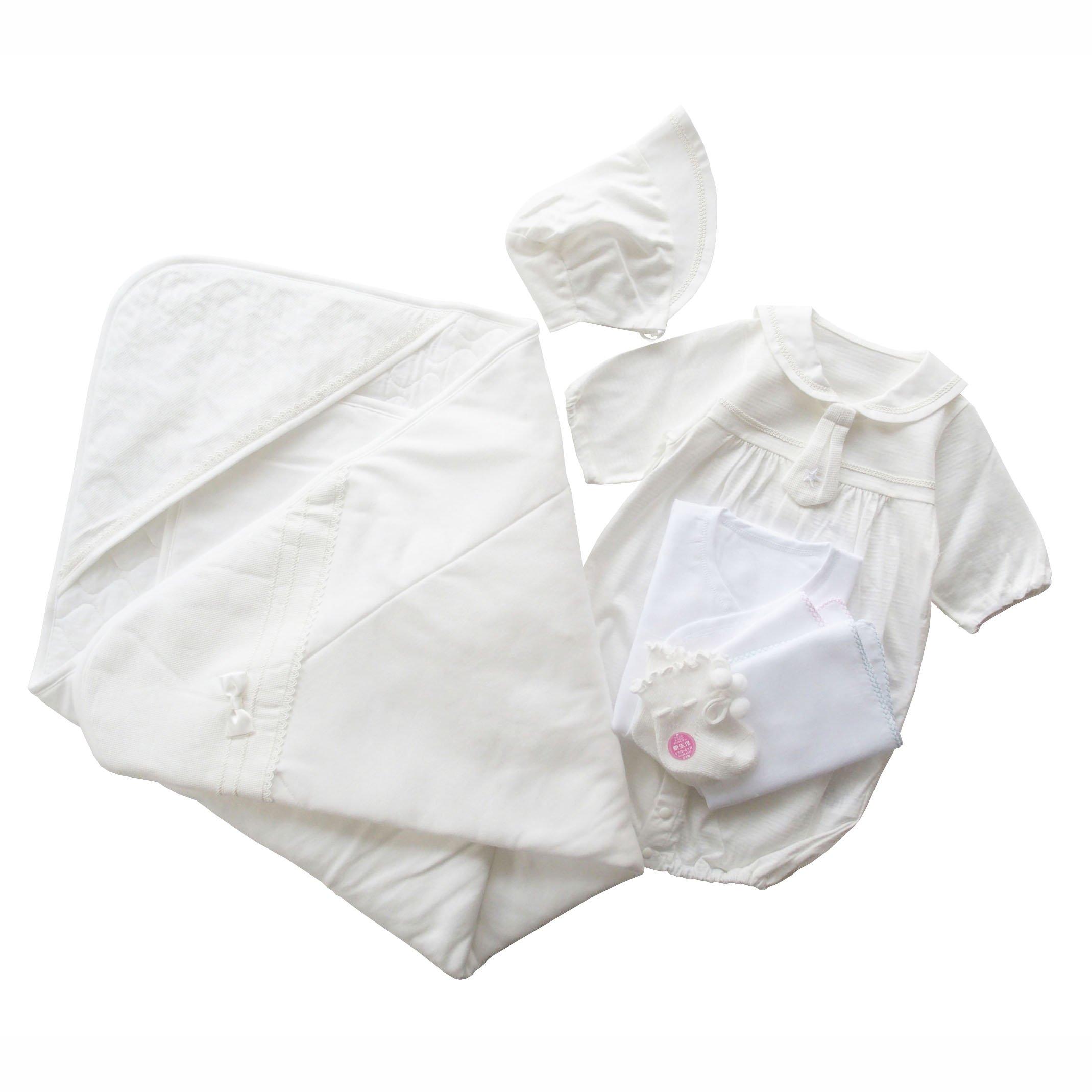 

made in summer shrine visit baby set with afghan Sailor-style design, Japan, fabric, dress, 6-piece білий