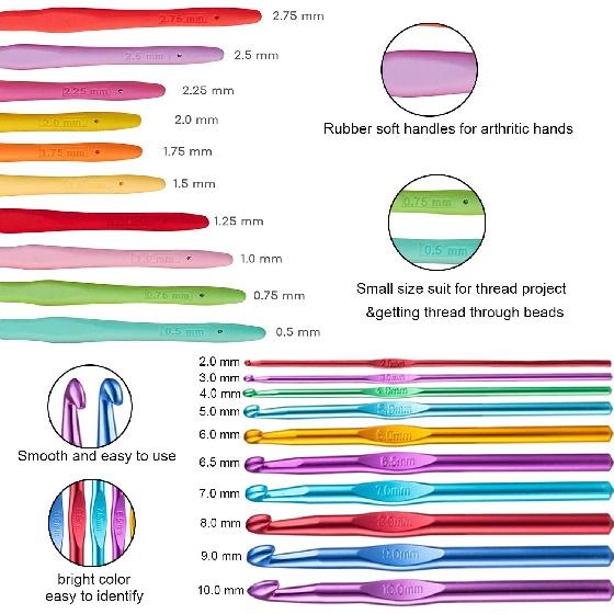 100pcs Crochet Hooks Set in Case Ergonomic Soft Grip Handles Weave Yarn Knitting Needles Kit and Crochet Needle Accessories Crochet Kit Complete