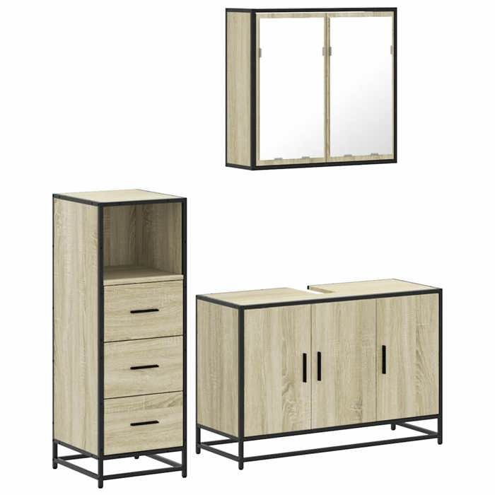 VidaXL Ensemble De Meubles De Salle De Bain 3 Pcs Chêne Sonoma, Armoire De Salle De Bain, Placard De Salle De Bain, Meuble 3301011
