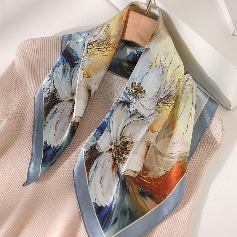 111 mulberry silk square scarf spring oil painting flower printing silk scarf women's versatile fashion small square scarf