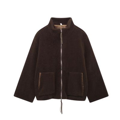 Winter Women Fashion Solid Color Warm Lamb Wool Short Coat Cardigan Jacket