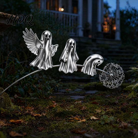 Unique Garden Art for Halloween Ghost Stake Rustic Yard Decor with Dandelion Accent Landscape Metal Sculpture Lawn Patio Flower Bed And Backyard
