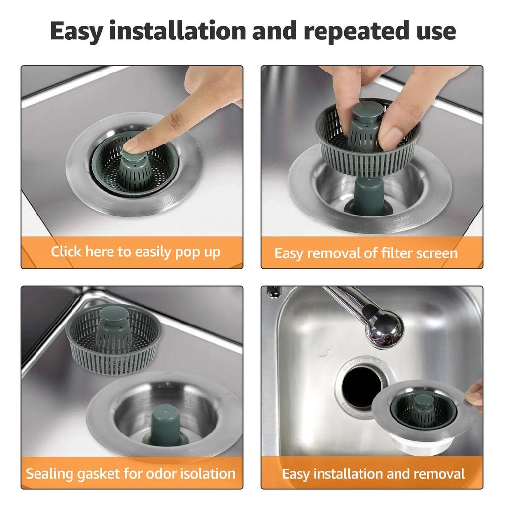 2/4Pcs 3-in-1 Kitchen Sink Sewer Strainer,Basin Sink Stopper Drain Basket Pop Up Anti-clogging Kitchen Sink Accessories