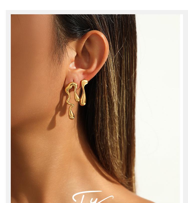 Retro Lava Irregular Titanium Steel Water Drop Stud Earrings for Women