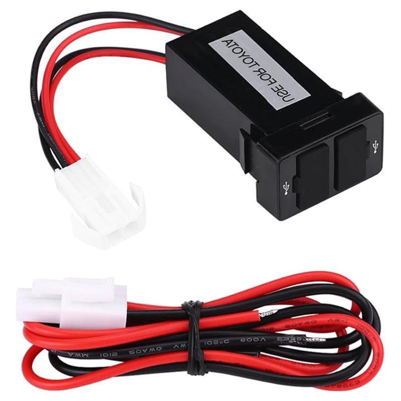 Toyota Dual USB Car Charger with Wiring & Blue Light (3.1A, 32x20mm)