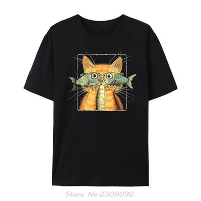 Pisică Cu Ochi De Pește Pisoi Pisică Amuzantă Parodie Pisică Iubitor De Pisici Tricou Grafic Negru Tricou Amuzant Din Bumbac Cu Gât Rotund Tricou Supradimensionat Bărbați