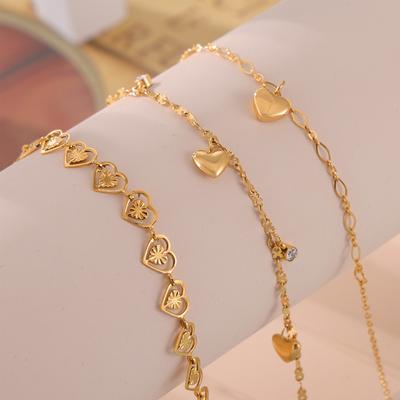 Liebesmuster Titanstahl Beschichtet 18K Gold Fußkettchen Damen Elegantes Design Leichter Luxus