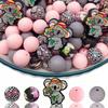 30PCS Silicone Bead Set - Cute Dinosaur, Plant & Flower Designs for DIY Jewelry, Keychains, Bracelets & Craft Pens