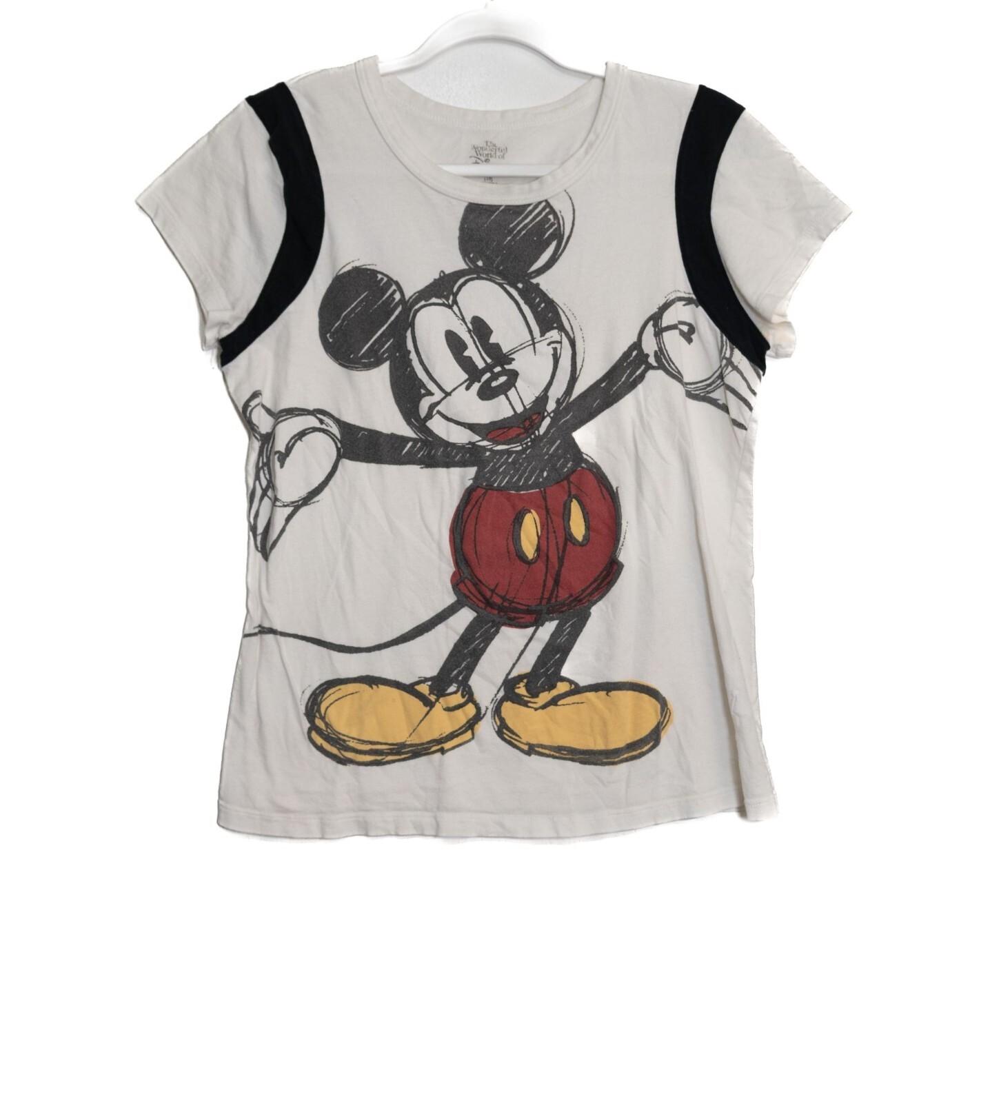 Vintage Disney Mickey Mouse Graphic T-Shirt White With Black Sleeves Youth Size XXL