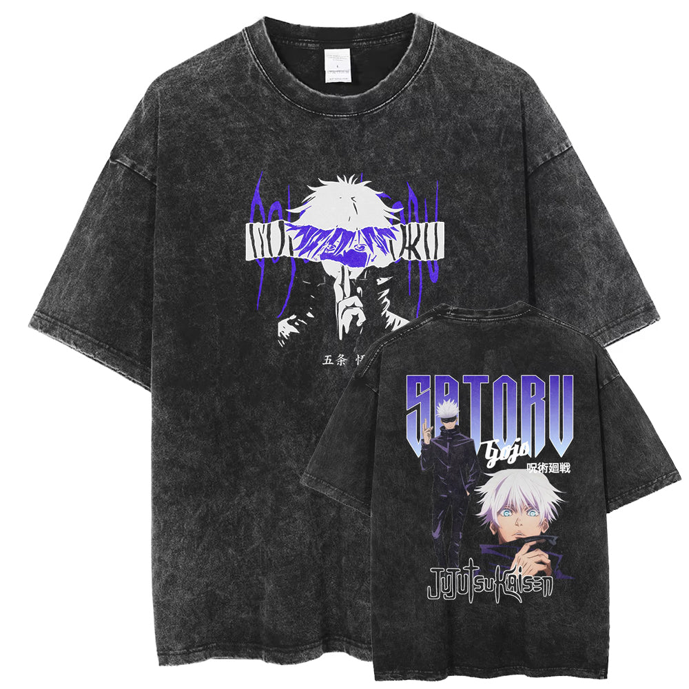 Gojo Satoru Grafické Vintage Prané Pánské Tričko Oversized Y2k Tričko Anime Manga Krátký Rukáv Harajuku Pánské Bavlna Vysoká Kvalita Krátký Rukáv