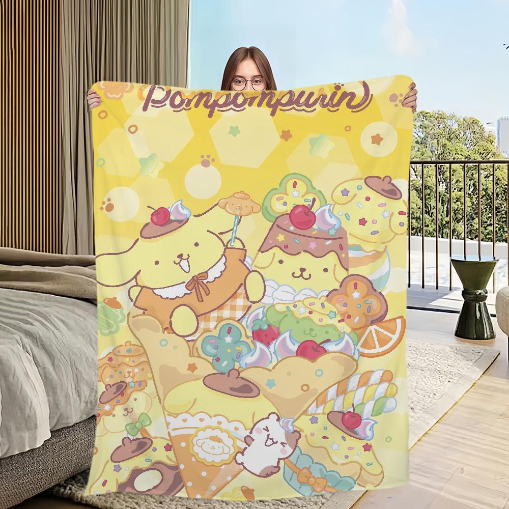 Four DOG Seasons Warm Soft Plush Blanket Purin for Sofa Cartoon Living Room Cute Office Bedroom P-PomPom Travel Gift Flannel