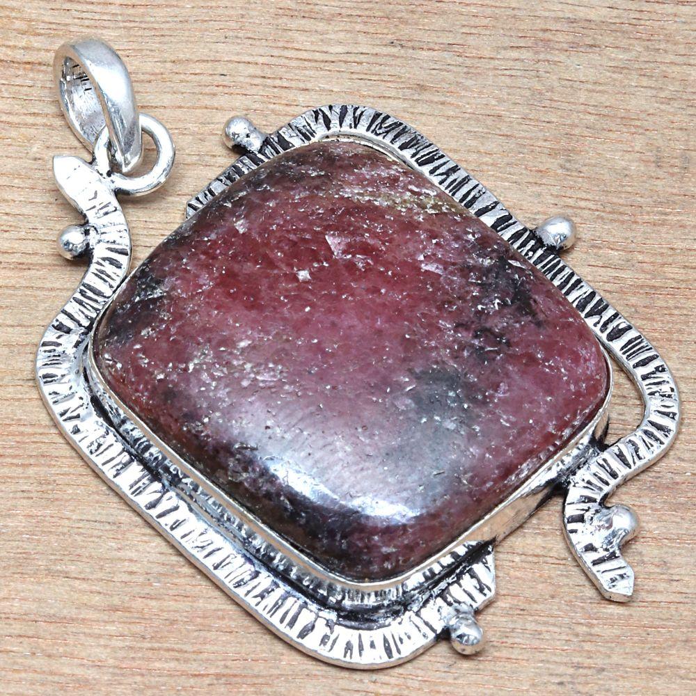 Necklace Rhodonite Gemstone Handmade Silver Jewelry 2.75"