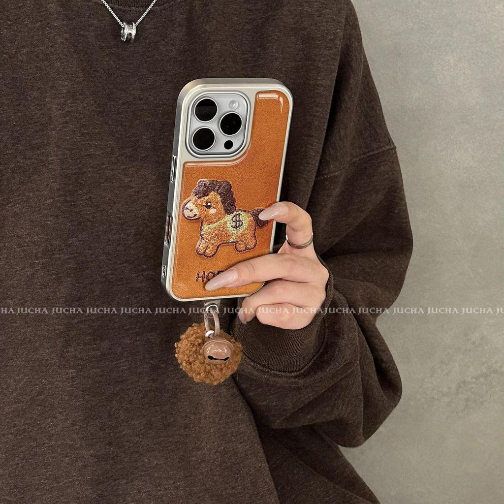 Brown Embroidery Horse Apple 16 ProMax & iPhone 16 Plus Cute Phone Case