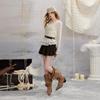 UNIFREE Slim-Fit Cowl Neck Ruffle Tee with Belt