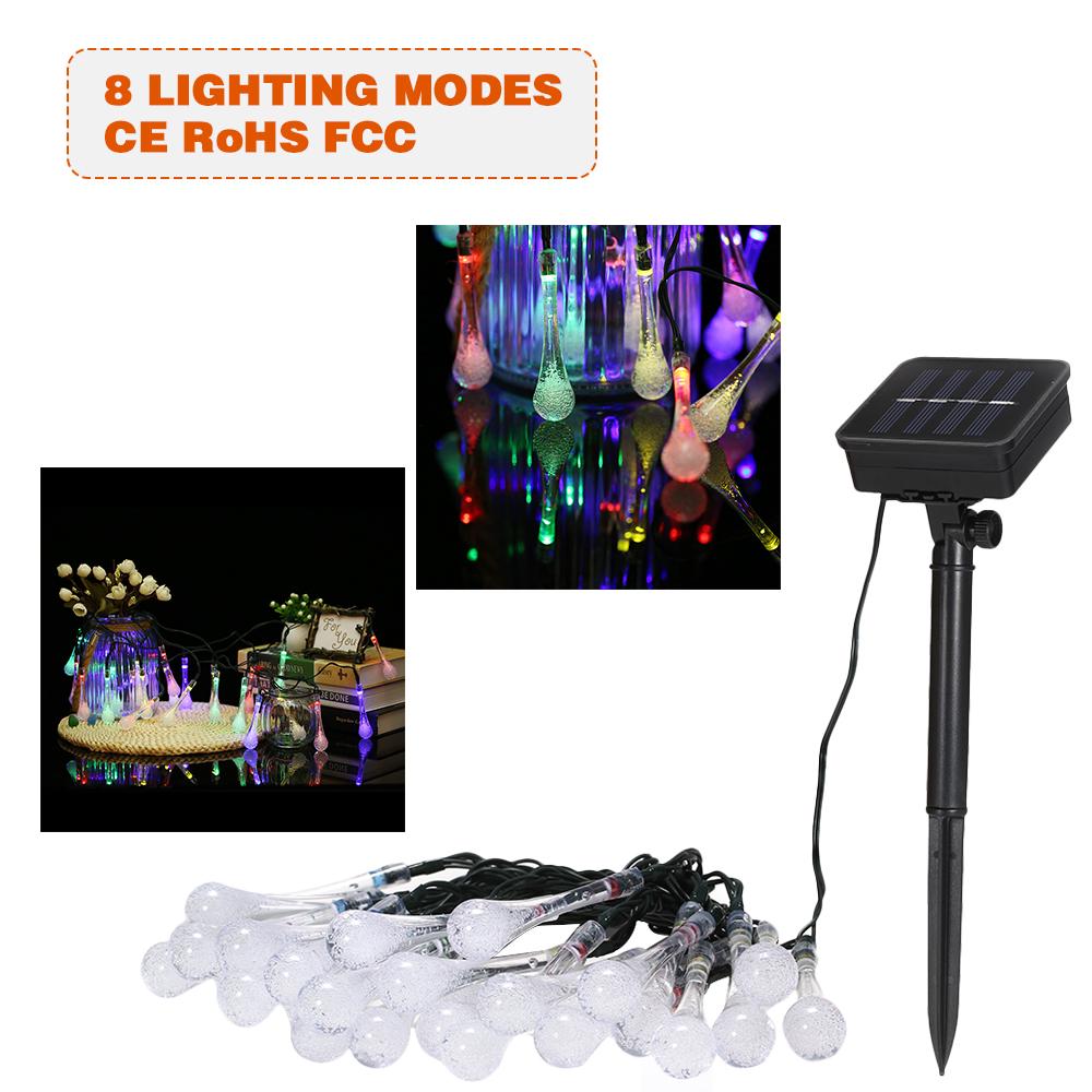 Buy Solar String Lights 19.7ft 30 LED Water Drop Rope Light 8 Modes ...