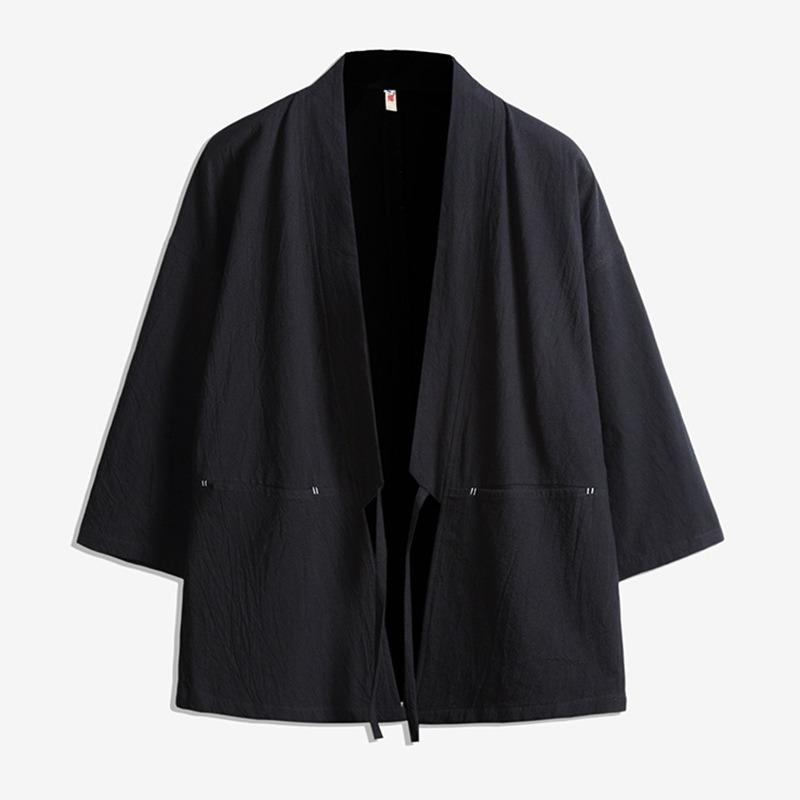 Men Chinese Style Retro Japanese Loose Open Front Cardigan Jacket Summer Outerwear