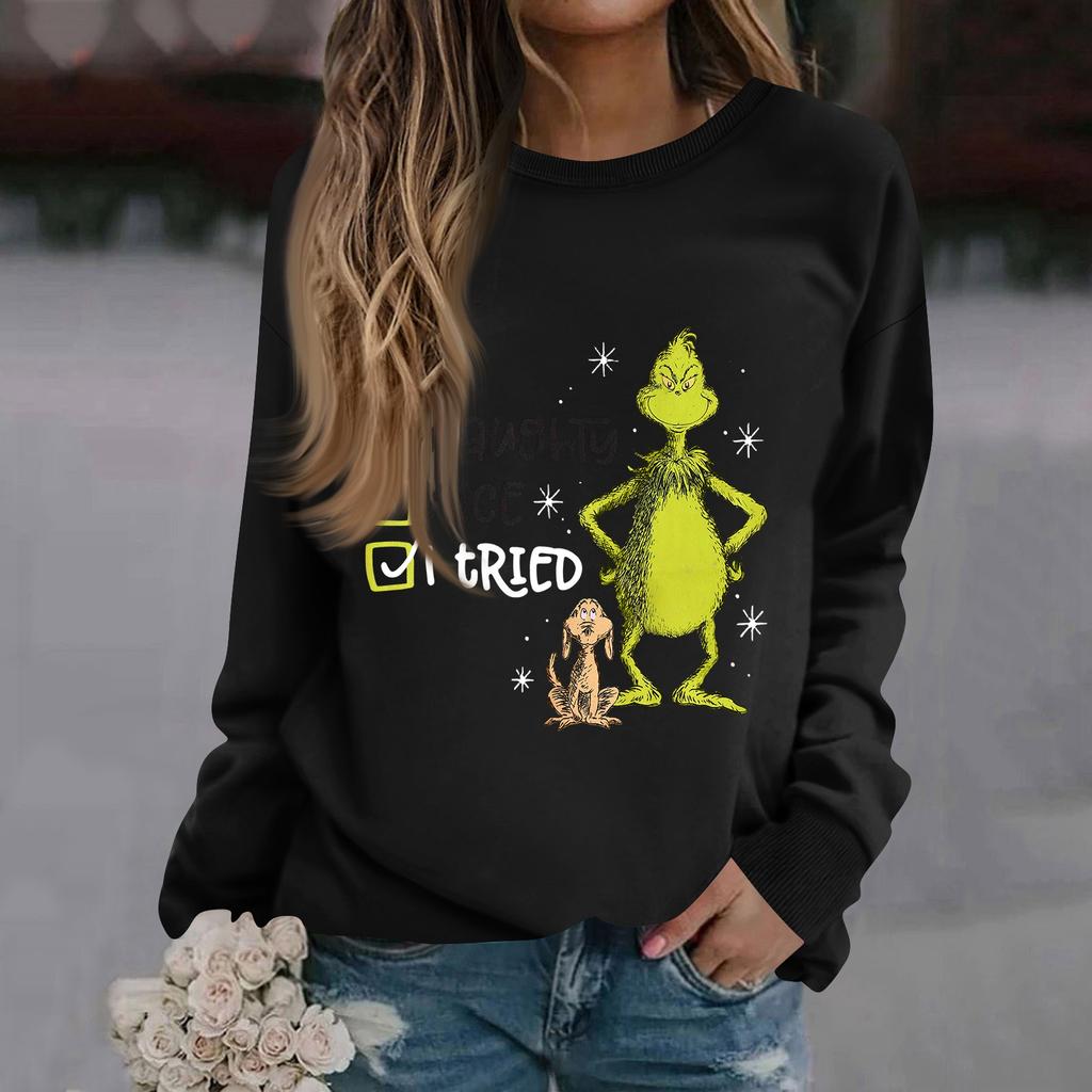Damenmode Lässig Langarm Einfarbig Weihnachten Bedruckt Rundhals Oberteil Sweatshirt
