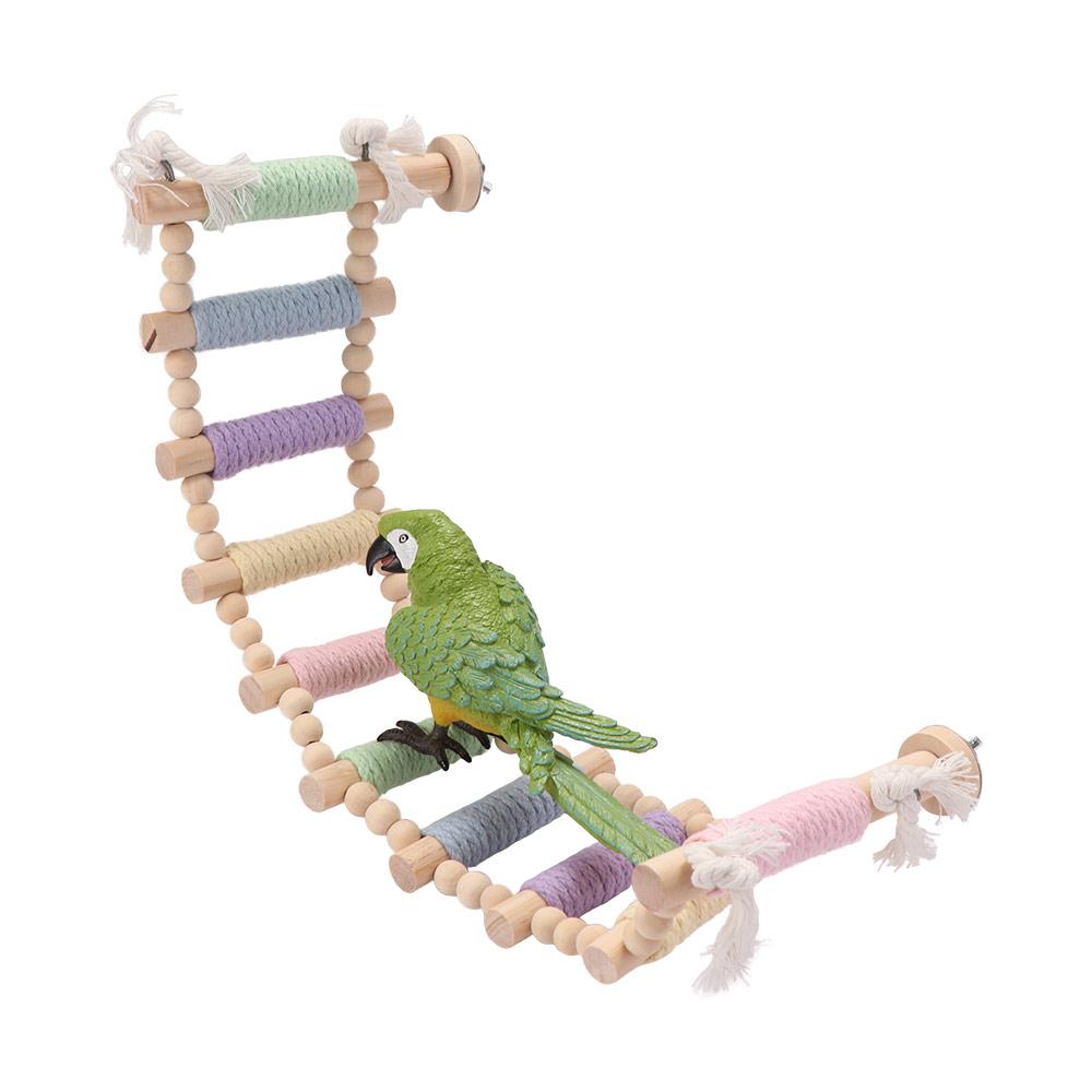 Hanging Parrot Climbing Toy Colorful Wood Bird Perch High-quality Bird Cotton Rope Ladder  Conures