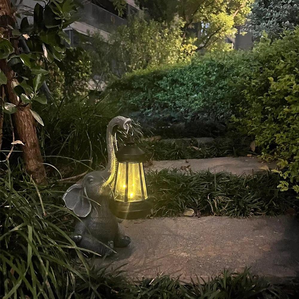 Animal Ornaments Solar Elephant Figurine Crafts Garden Elephant Statues  for Outdoor Landscape