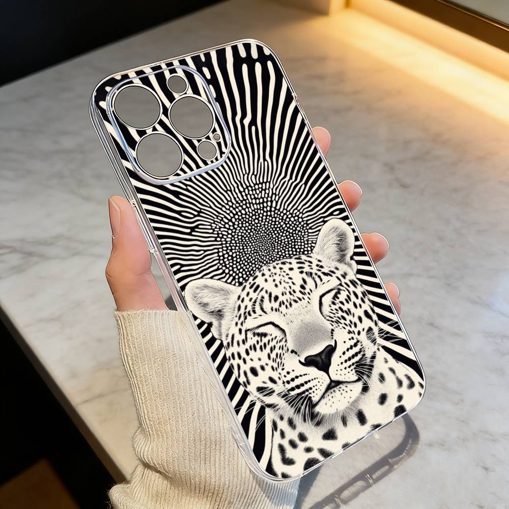 Artistic Leopard Phone Case Transparent Silicone Soft For iPhone 17 16 15 14 13 12 11 Mini Pro Max Plus