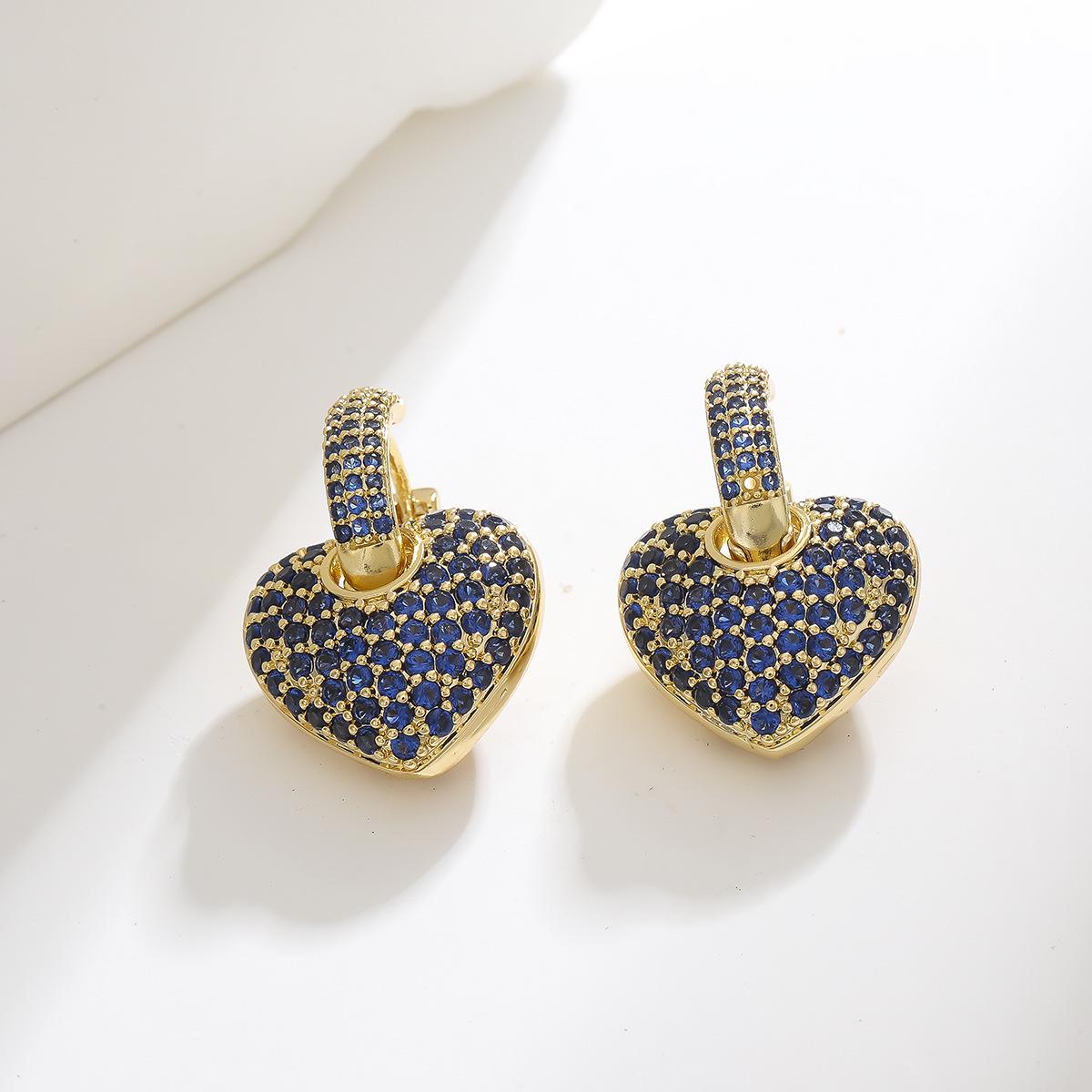 

Європейські та американські ретро сережки-серця з цирконієм - Кольорові підвісні кафи для вух для жінок