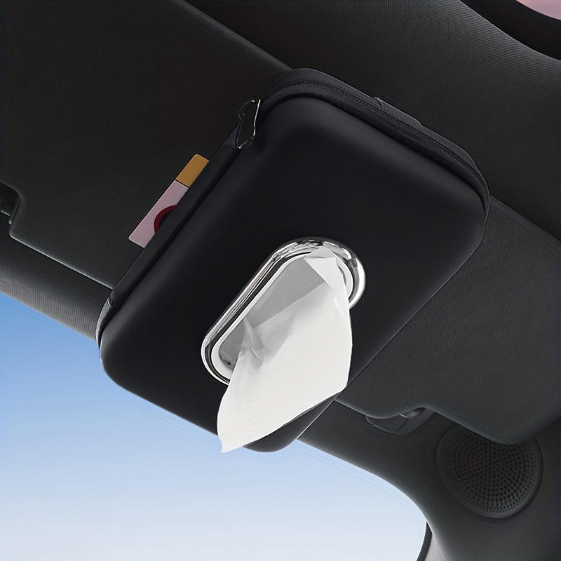 Front Seat Tissue Box Holder for Cars with Storage Mesh Pockets Adjustable Headrest Straps PU Leather Construction