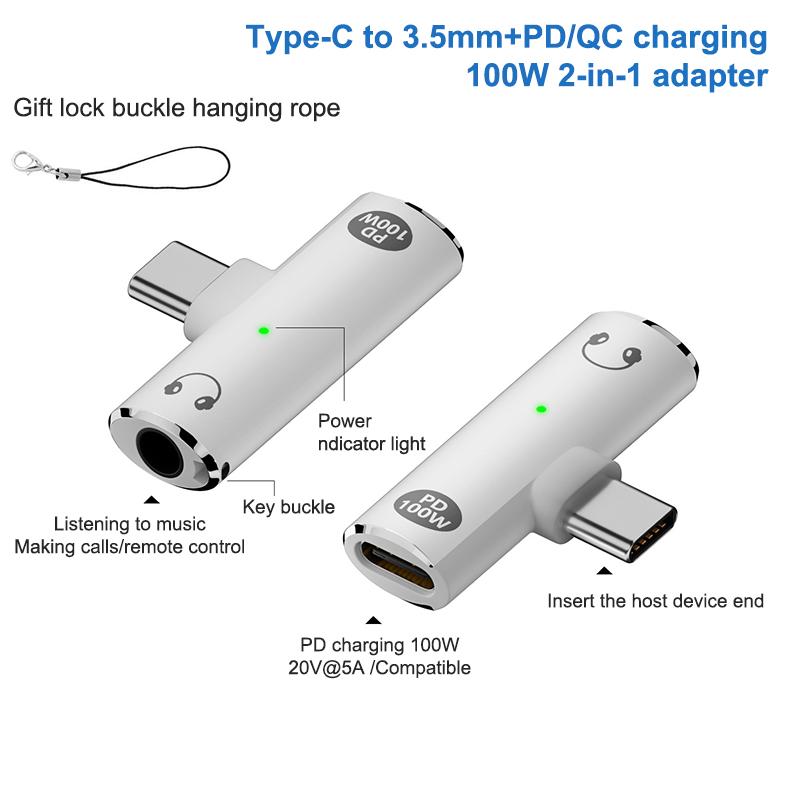 Adaptér 3v1 3,5mm na USB-C drátová sluchátka pro iPhone 15 16 PD 100W rychlonabíjecí napájecí adaptér pro Samsung Huawei Xiaomi