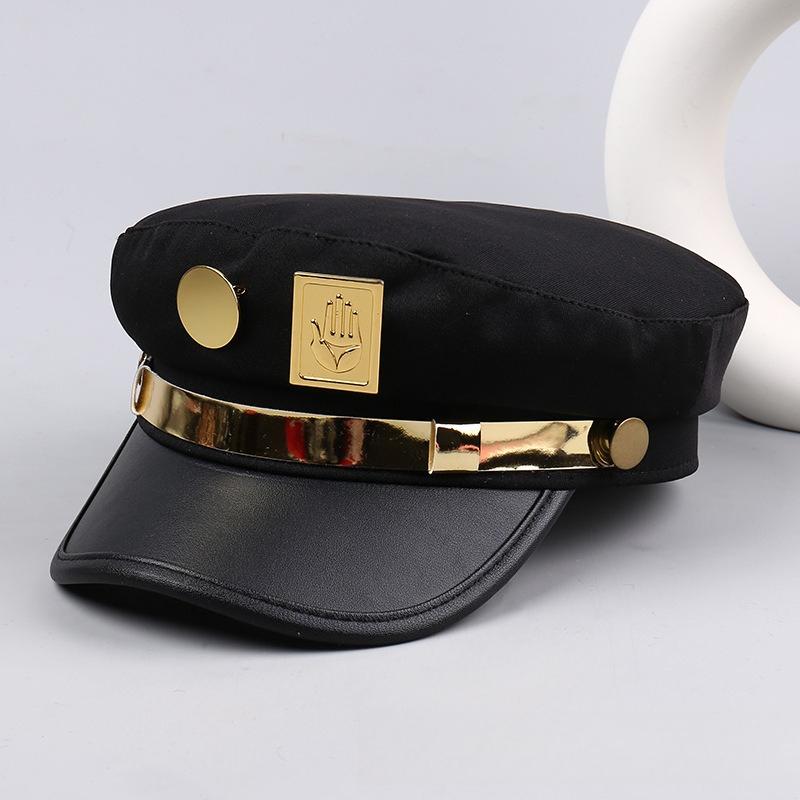 Punk Stil Flache Kappe Herren und Damen Persönlichkeit Leder Lange Nieten Leopardenmuster Silberne Kappe