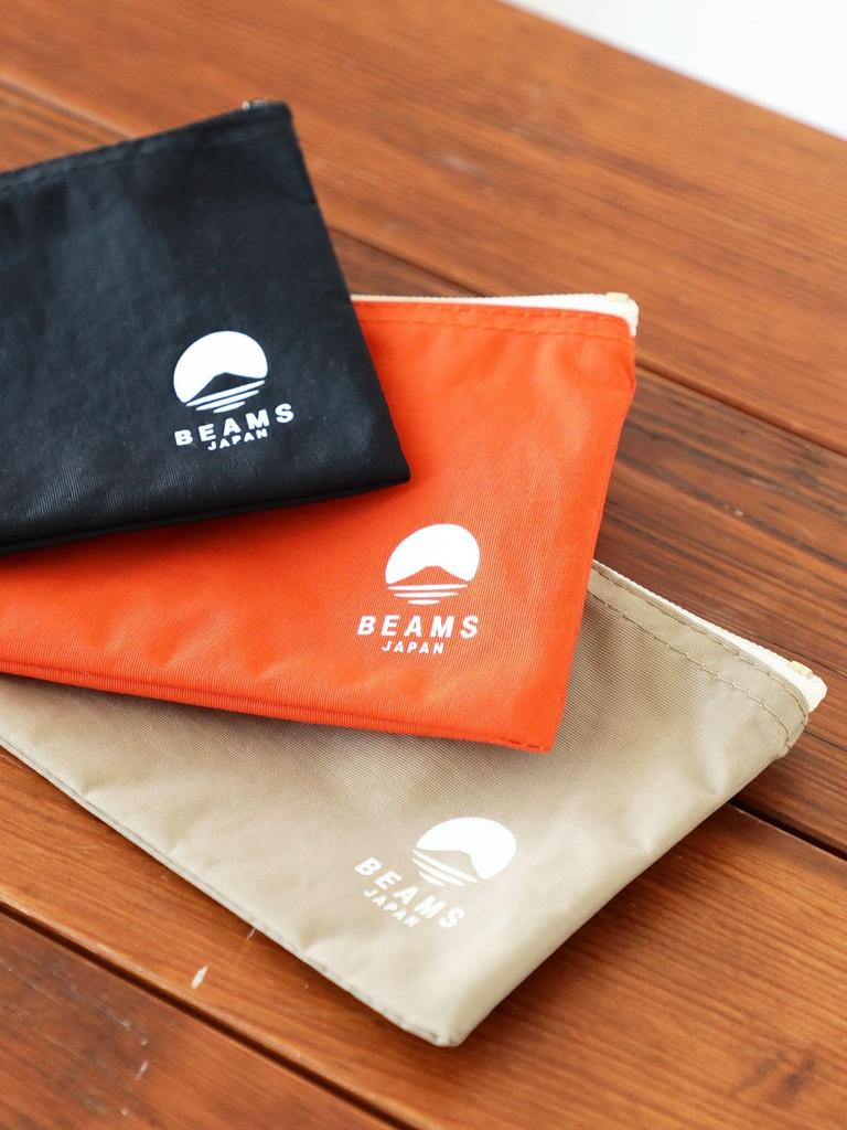 Beams Japan Logo Flat Pouch, Large, Orange, Free Size